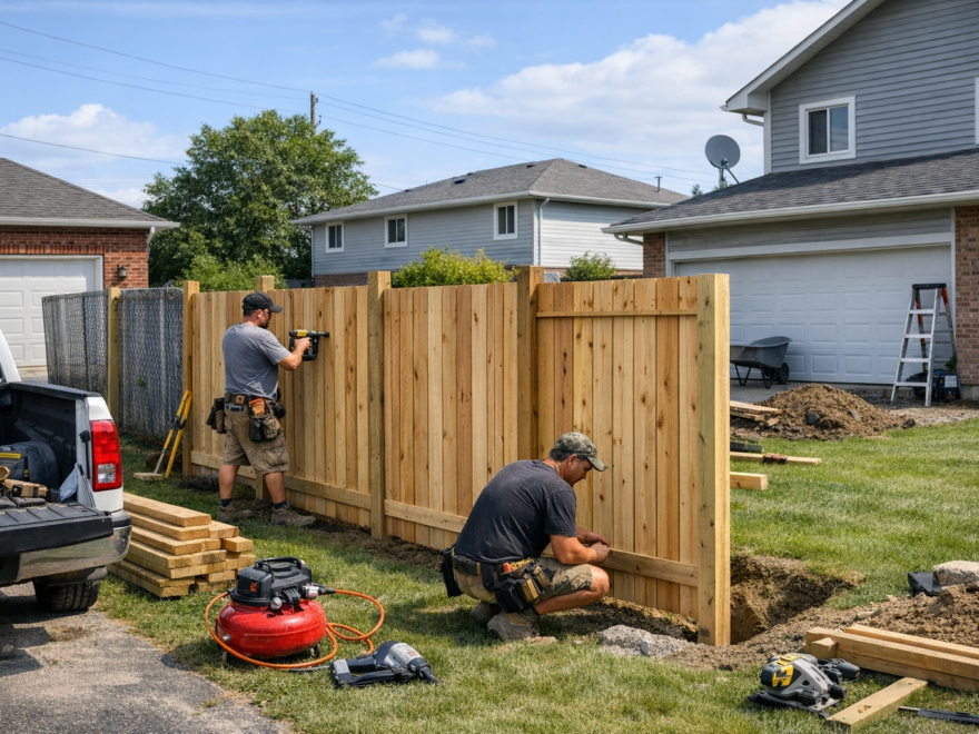 Wooden fence enclosing residential property