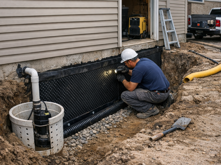 Close-up of foundation inspection process